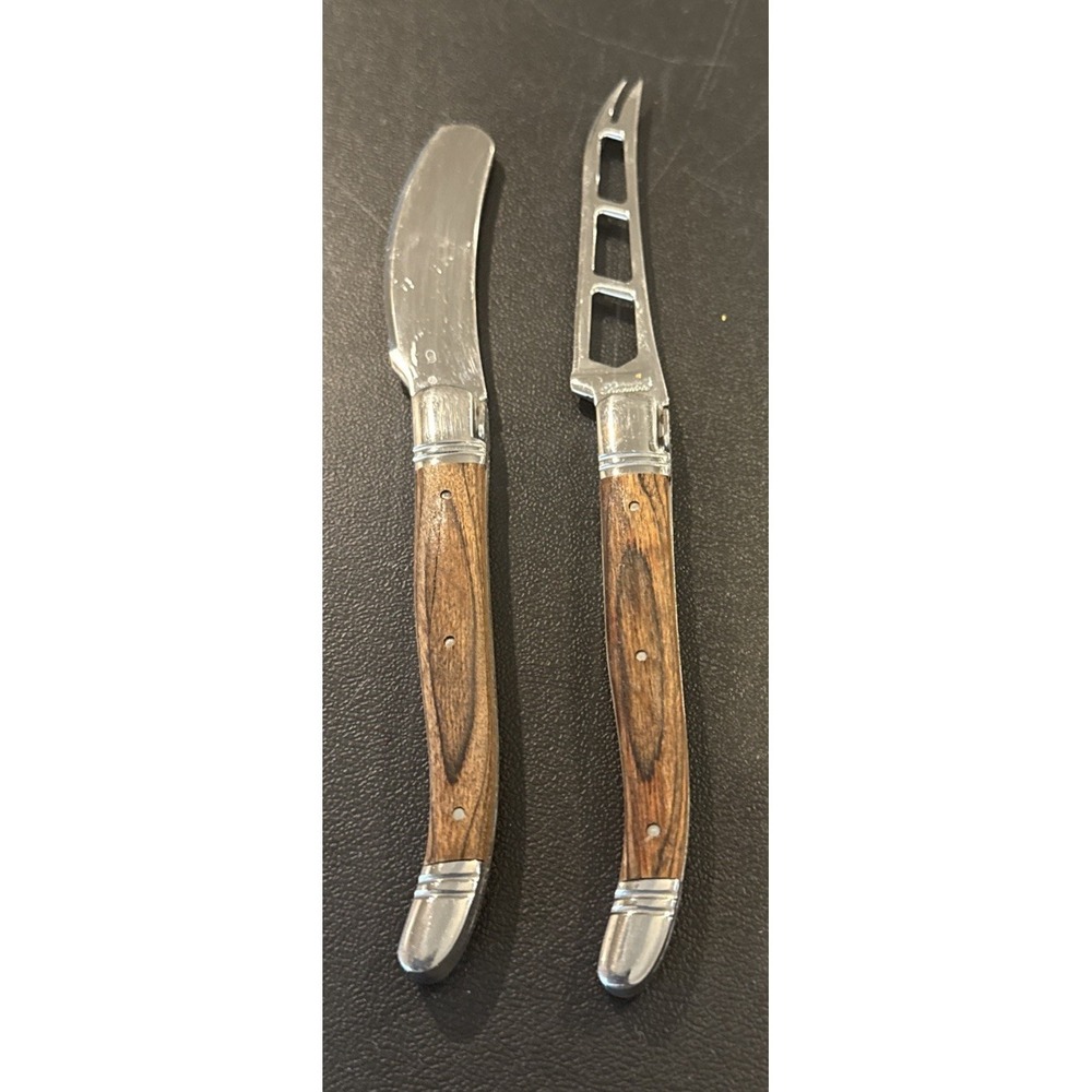 Laguiole Cheese Knife And Spreader Set Stainless Steel Wood Handles 2 Piece